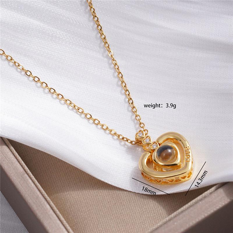 Classic Design Heart Zircon Pendant Necklace Stainless Steel Chain 100 Language I Love You Choker Jewelry Gifts For Women Girls
