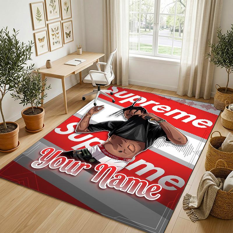 Personalized Crystal Velvet Carpet,Travis Scott Custom Printed Name, Plush Area Rug For Home Indoor Decor