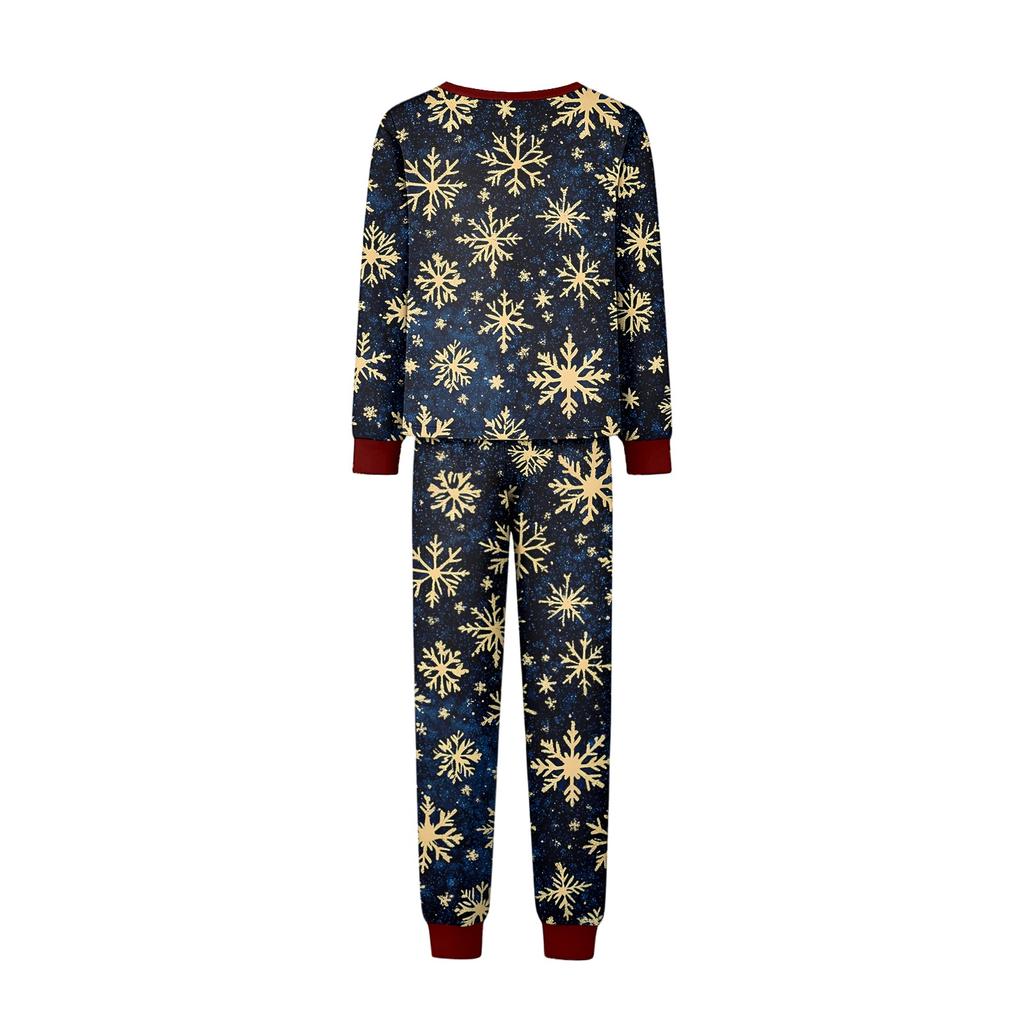 Family Matching Christmas Print Pajama Set Long Sleeve Neck Top and Pants for Parents and Kids
