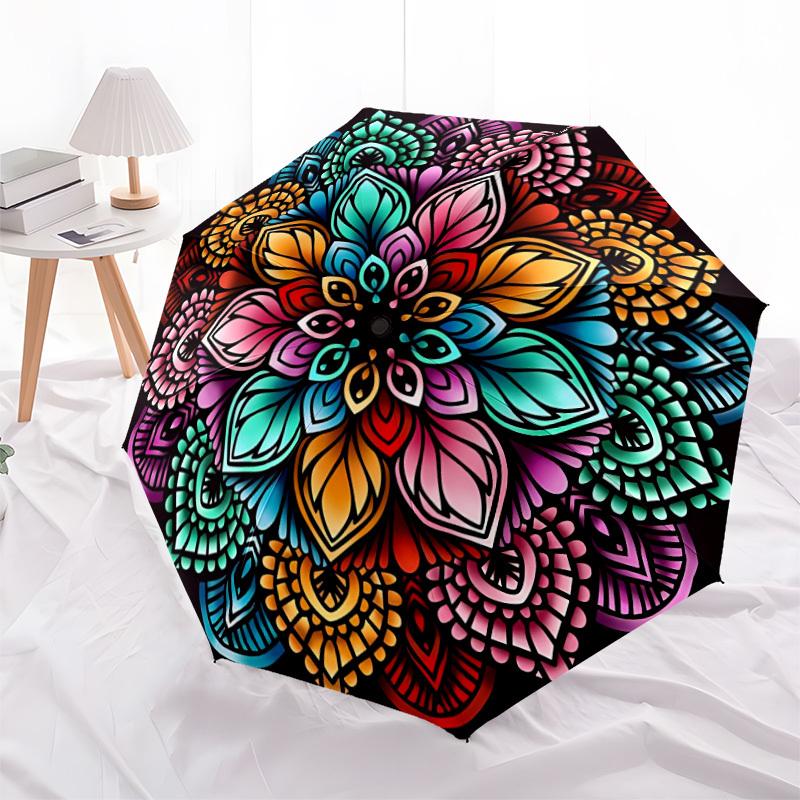 1pc Colorful Mandala Pattern Folding Umbrella, Durable, Suitable for Outdoor Activities or Rain, Suitable for Commuting Yy251027094