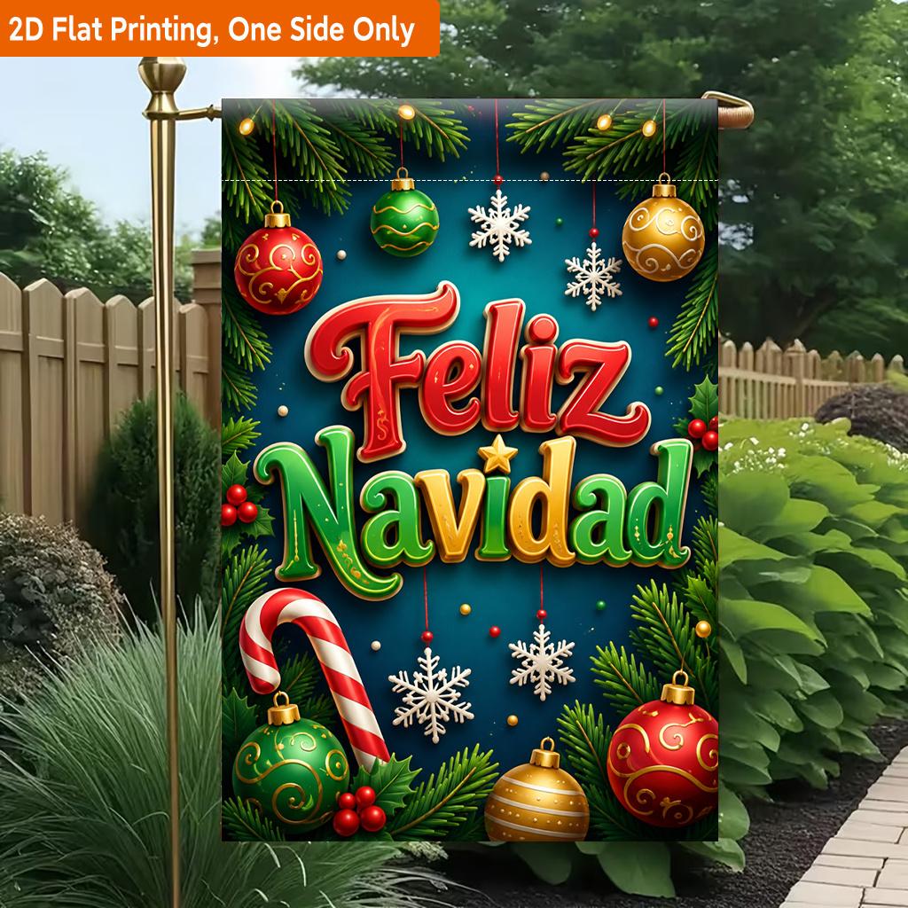 2D Flat - 2D Flat Printing Garden Flag 1pc, Christmas Themed Colorful Design Durable Single-Sided Print Yard Flag, Garden & Home Holiday Decoration, 2