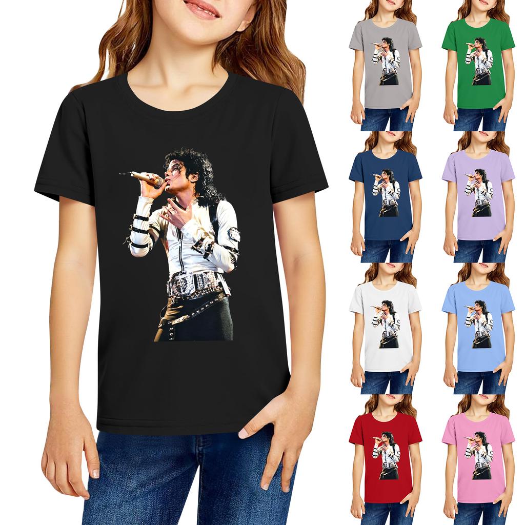 Fashionable Round Neck Short Sleeve Work Clothes Printed Tops For KID Summer Tops
