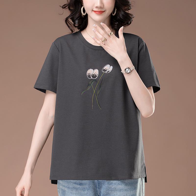 Summer Women's Plus Size Casual Round Neck T-Shirt - Fashionable Short-Sleeve for Middle-Aged Mothers