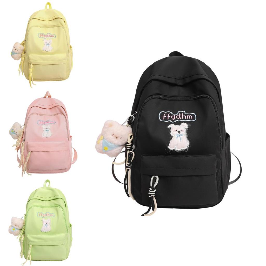 Unisex Canvas Backpack With Dog And Letter Embroidery Design For School And Travel