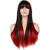 Long Straight Cosplay Wig Women Costume Party Black Red Ombre Heat Resistant Synthetic Hair Wigs