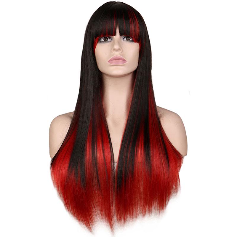 Long Straight Cosplay Wig Women Costume Party Black Red Ombre Heat Resistant Synthetic Hair Wigs