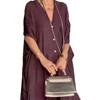 Lockeres Freizeitkleid aus Satin mit V-Ausschnitt für Damen