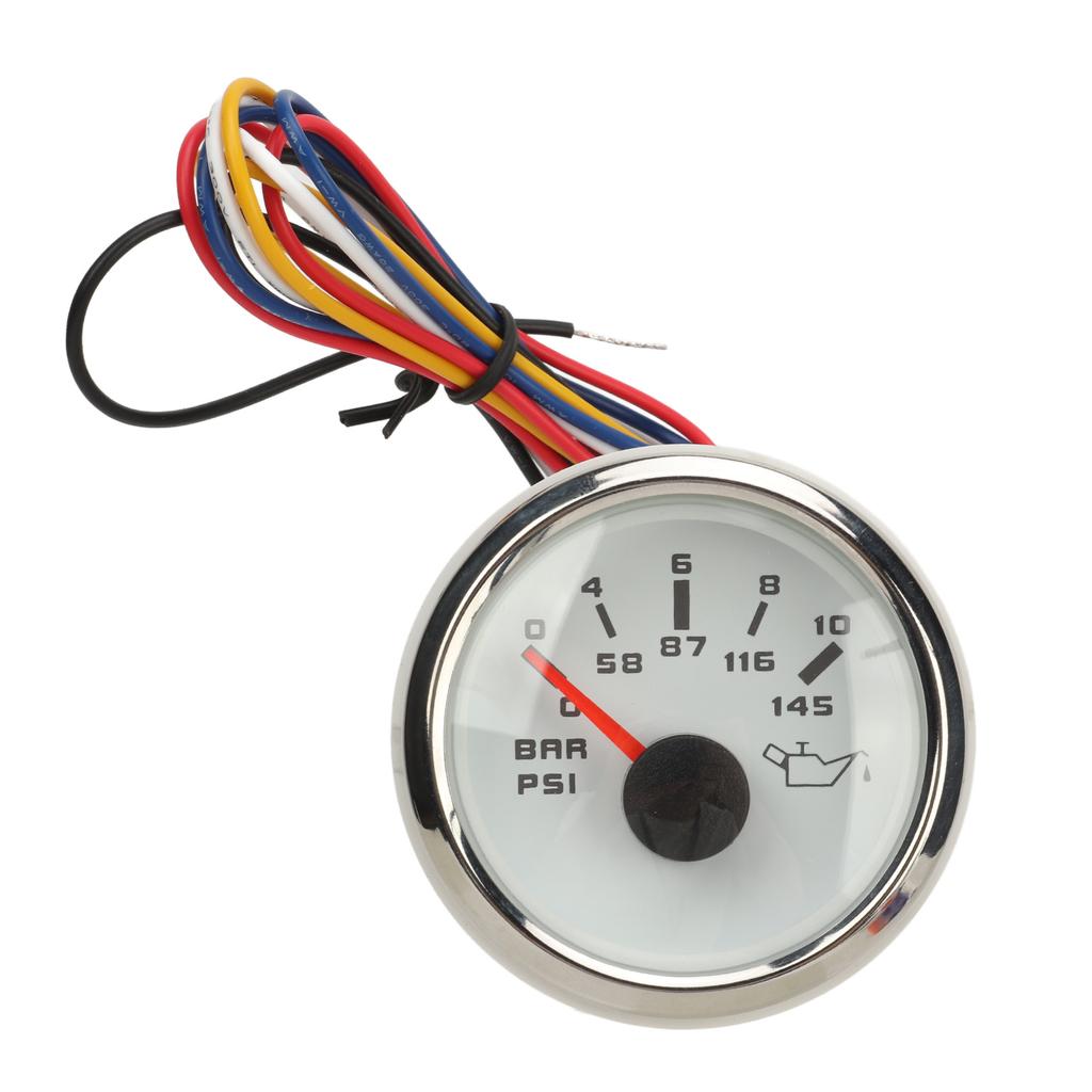 52MM Oil Pressure Gauge White Dial Silver Bezel DC 9‑32V 0‑10Bar CAN Bus Oil Pressure Meter for RV Yachts Boats