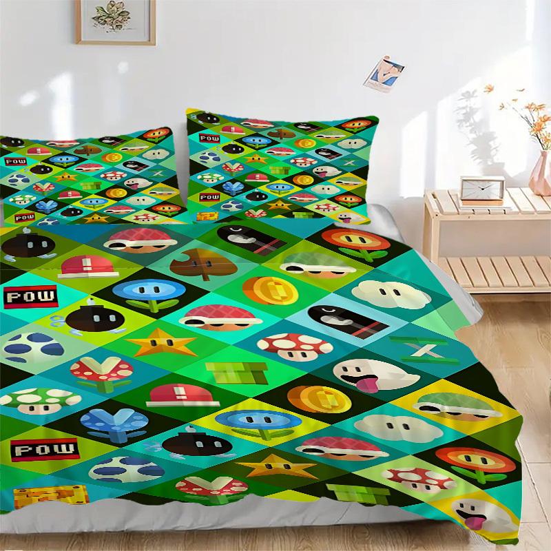 3pcs bedding set Mario Includes 1 Comforter + 2 Pillowcases, Without Pillow Inserts, Soft Comfortable, Lightweight Breathable, Printed Home