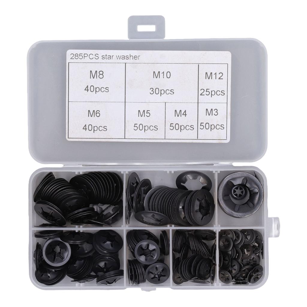 285Pcs Washer Internal Tooth Lock Fastener M3 M4 M5 M6 M8 M10 M12 Set Kit