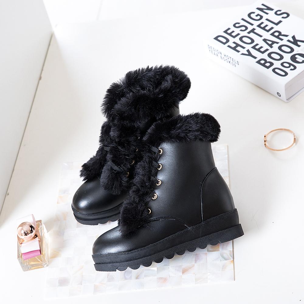 B5/Damen-Kurzstiefel, Winter-lange Plüsch-warme Schneestiefel, übergroße Damenschuhe, erhöhte schräge Absätze, Damenschuhe