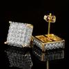Trendy  Golden Color / Silver Color Bling Out Iced AAA Three Zirconia Micropave Square Hip Hop Stud Earrings
