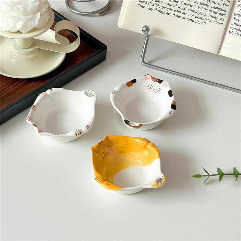 Cat Series Seasoning Plates Household Ceramic Plates Hot Pot Dipping Sauce Disc Soy Sauce And Vinegar Plates Cute Snack Plates