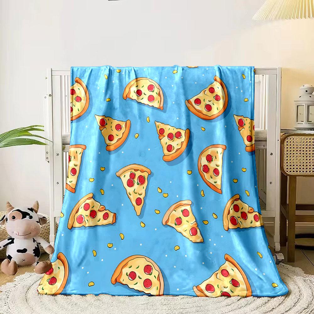 Pizza Slice Pattern on Blue Background print blanket soft and cozy perfect for the living room bed sofa or a nap,gift