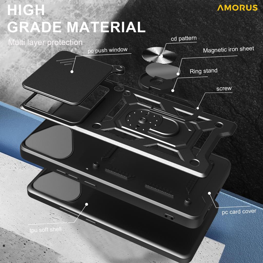 AMORUS For Honor 400 Lite 5G Case Kickstand PC+TPU Phone Cover with Camera Lens Slider