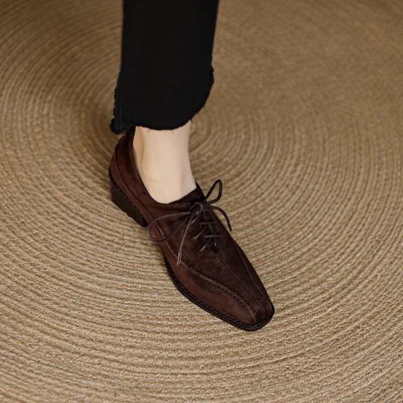 Fashion NEW Spring/Autumn Women Pumps Square ToeChunky Heel Shoes Concise GenuineLeather Shoes for Women Sewing Lace-up Handmade Shoes