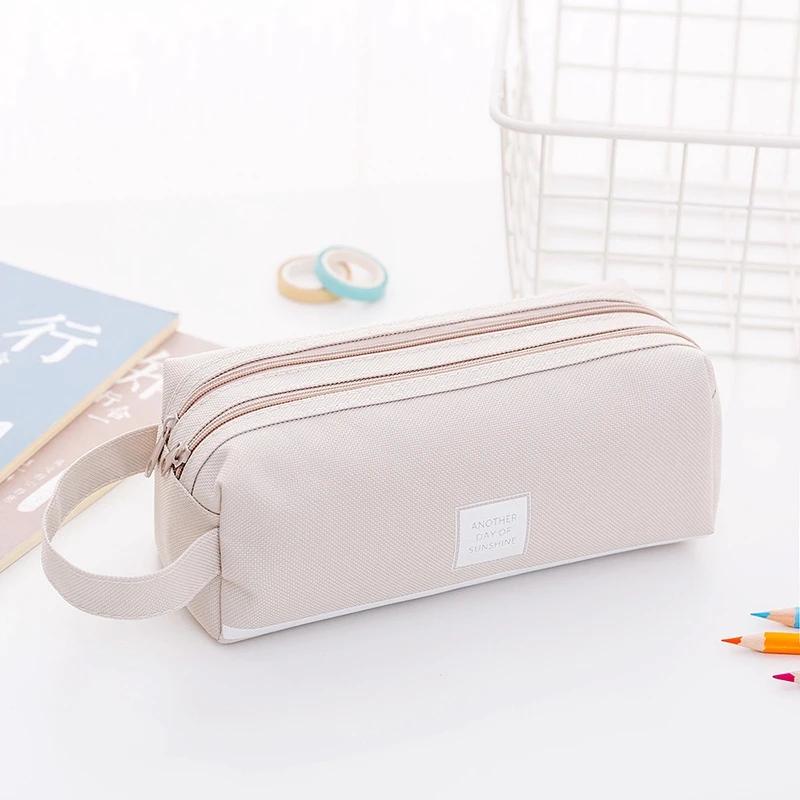 Trousse à crayons portable double couche en tissu Oxford, sac à crayons à double fermeture éclair pour la rentrée scolaire, rangement de fournitures de papeterie