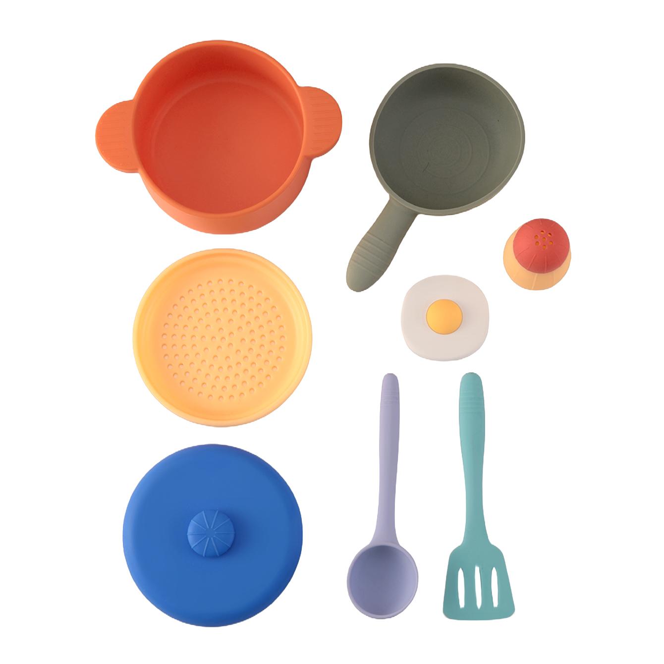 

Color Kids 8PCS Baby Silicone Tableware Set Toddler Feeding Utensils BPA Free Training Plate Bowl Spoon Fork Kitchen Toys
