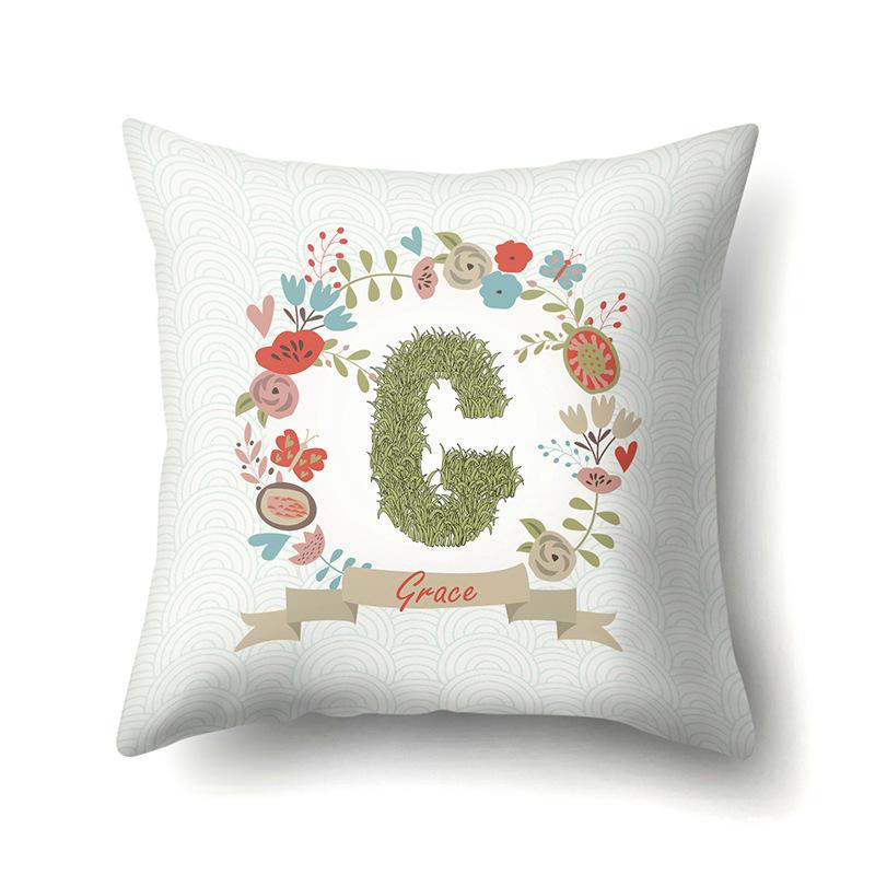 Polyester Pillowcase Car Decoration Home 26 English Letters Plant Wavy Print Pillowcase