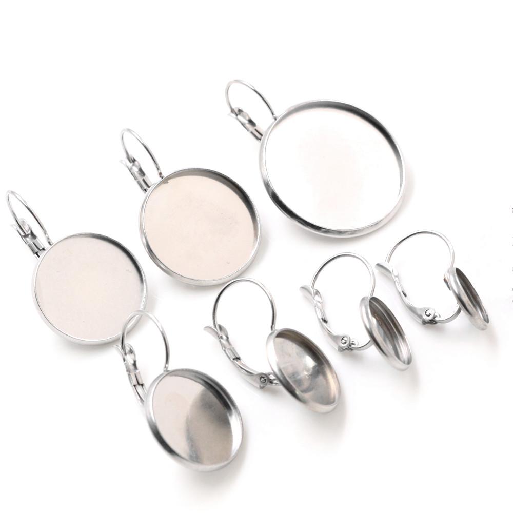 316 Stainless Steel French Lever 6-25mm Cabochon Earring Setting Blank Earring Base Cameo Tray For Jewelry Making Supplies