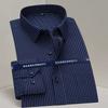 Men Formal Shirt Long Sleeve Office Solid Color Striped Anti-Wrinkle Fashion Business Pocket White Social Pocket Blue Shirt