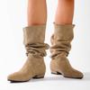 Retro Pointed Toe Stack Boots Women's  New Fashion Metal Buckle Soft Slip Anti-slip Thigh Boots