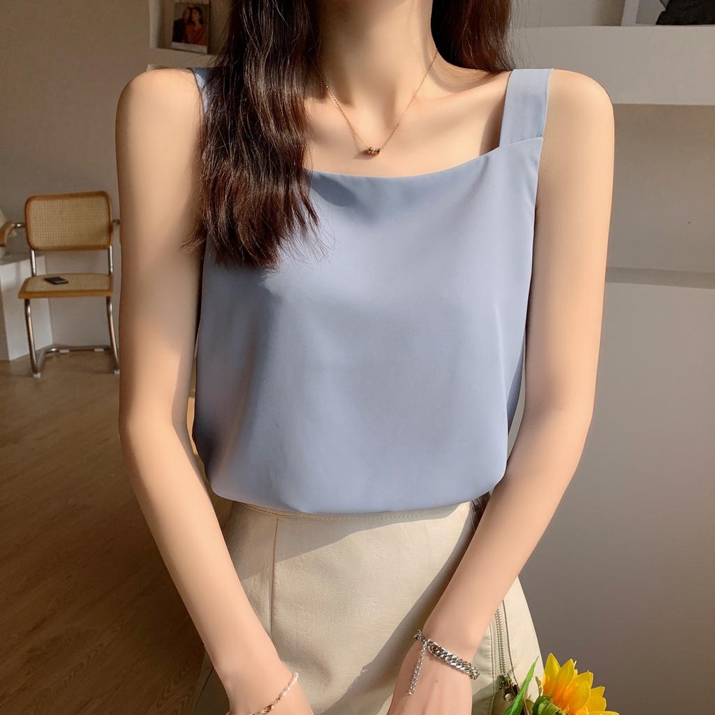 Square Collar Halter Vest Women's Summer Chiffon Loose Black and White Inside Wear Sleeveless Bottom Shirt Top