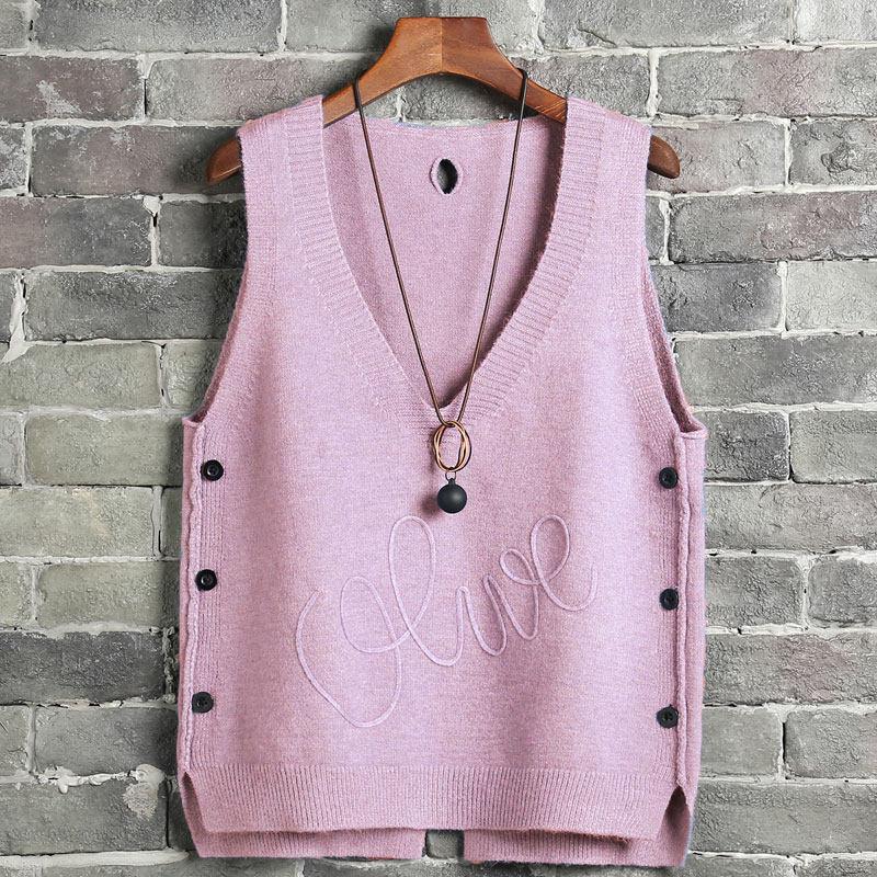 Autumn and Winter Knitted Vest Sleeveless Sweater Short Pullover Women Loose Waistcoat Irregular Hem
