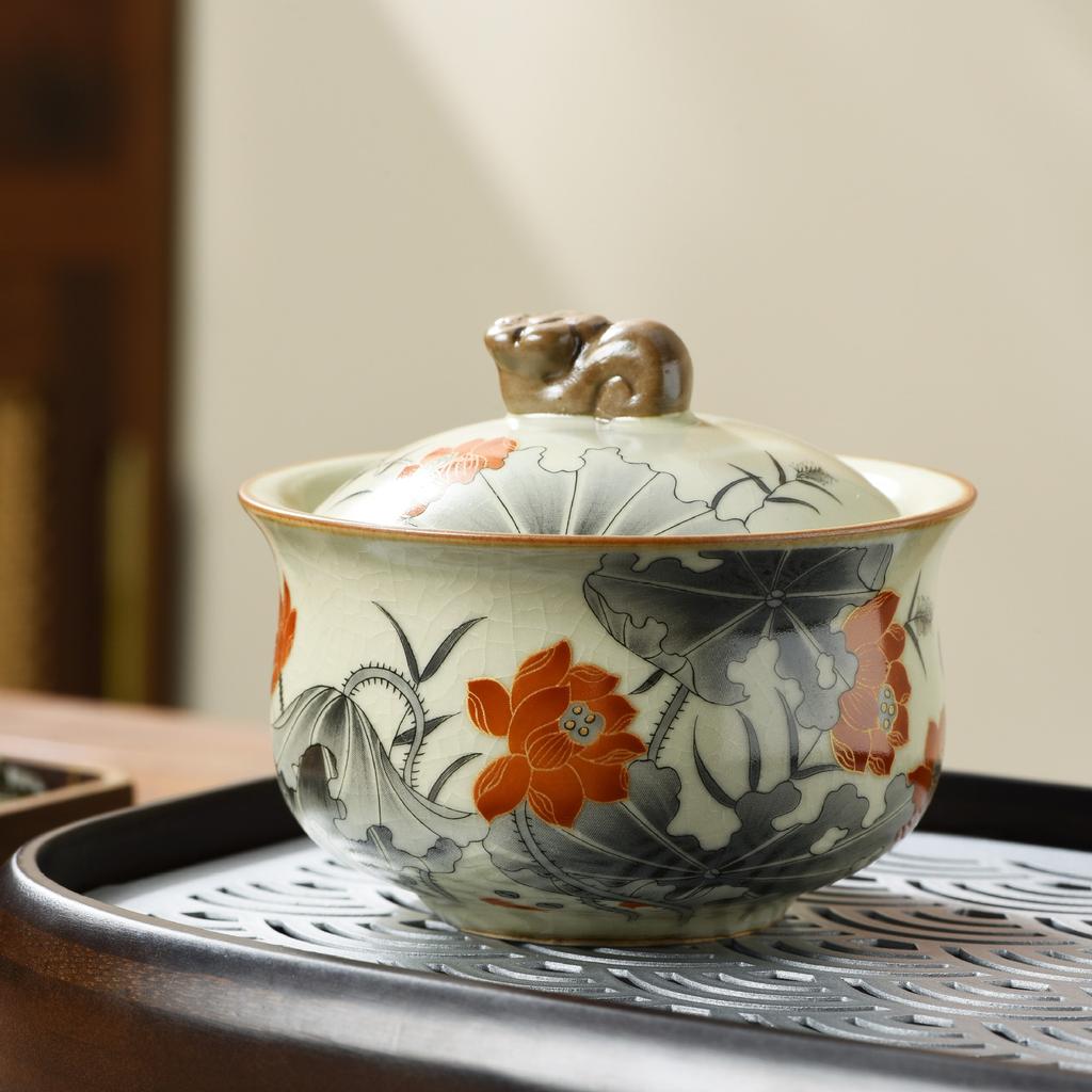 Ru kiln travel Xishi pot, one pot, four cups of teapot, teacup, high-end tea brewer, household ceramic teapot, tea set