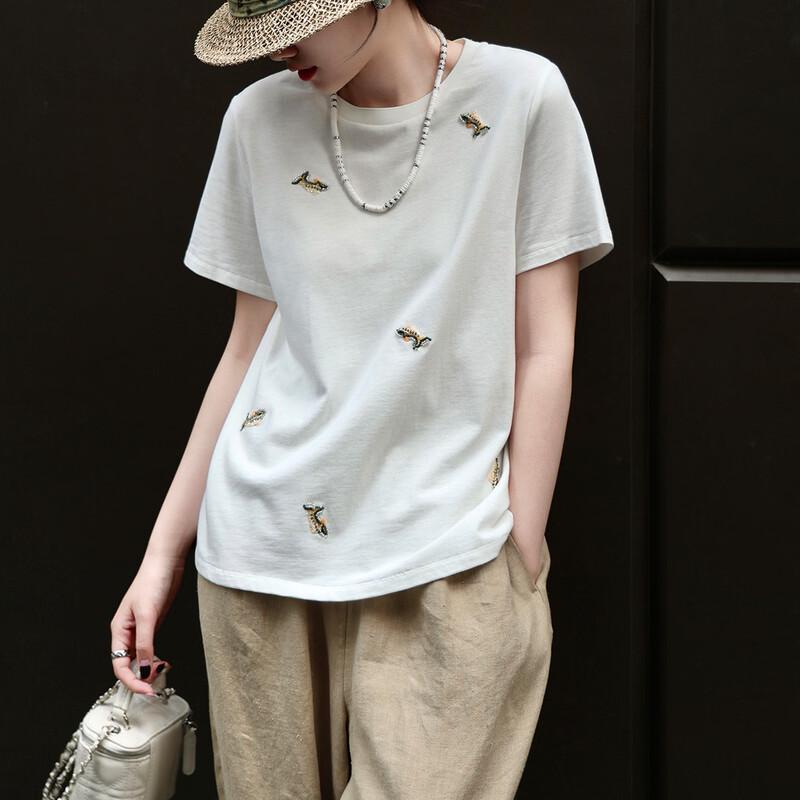 Lansar 2026 Summer New Chinese Embroidered T-Shirt L белый