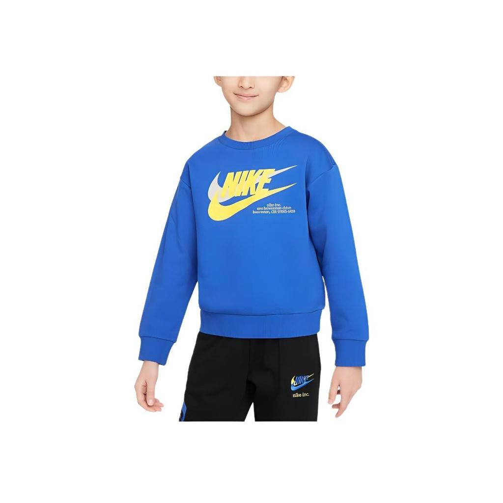 Nike Kids Logo Solid Color Round Neck Pullover Sweatshirt Kids sweatshirt Blue FJ6525-480