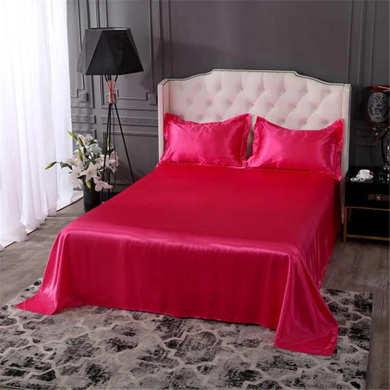 3Pcs Luxury Satin Silk Flat Bed Sheet Set Single Queen Size King Size Bedspread Cover Linen Sheets Double Full Double Sexy