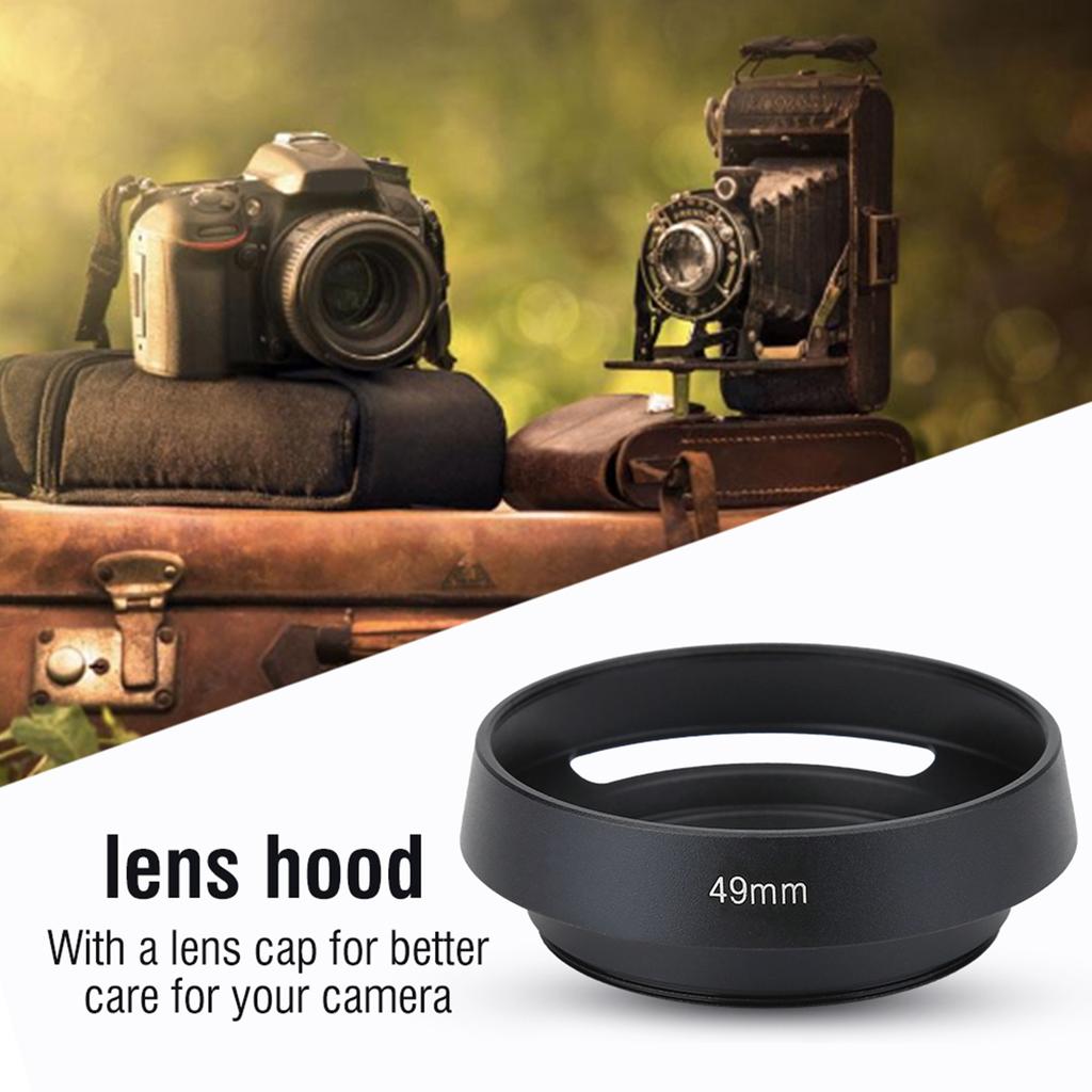 Lightweight Metal Vented Camera Lens Hood with Cap Accessory (49mm)