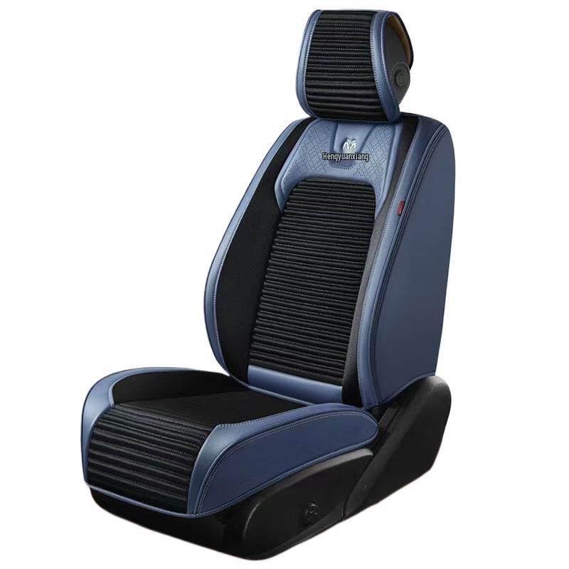 Nappa Leather Full Coverage Car Seat Cushion, All-Season Universal Five-Seater Mat with Buckwheat Filling.