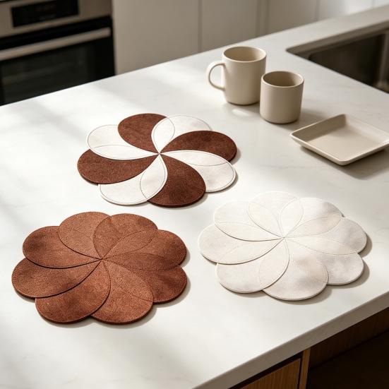 Yousheng Placemat Thermal Insulation Anti-Slip Scratch-Resistant Table Mat Petal Shape Imitation Linen Dinner Mat for Dining Room