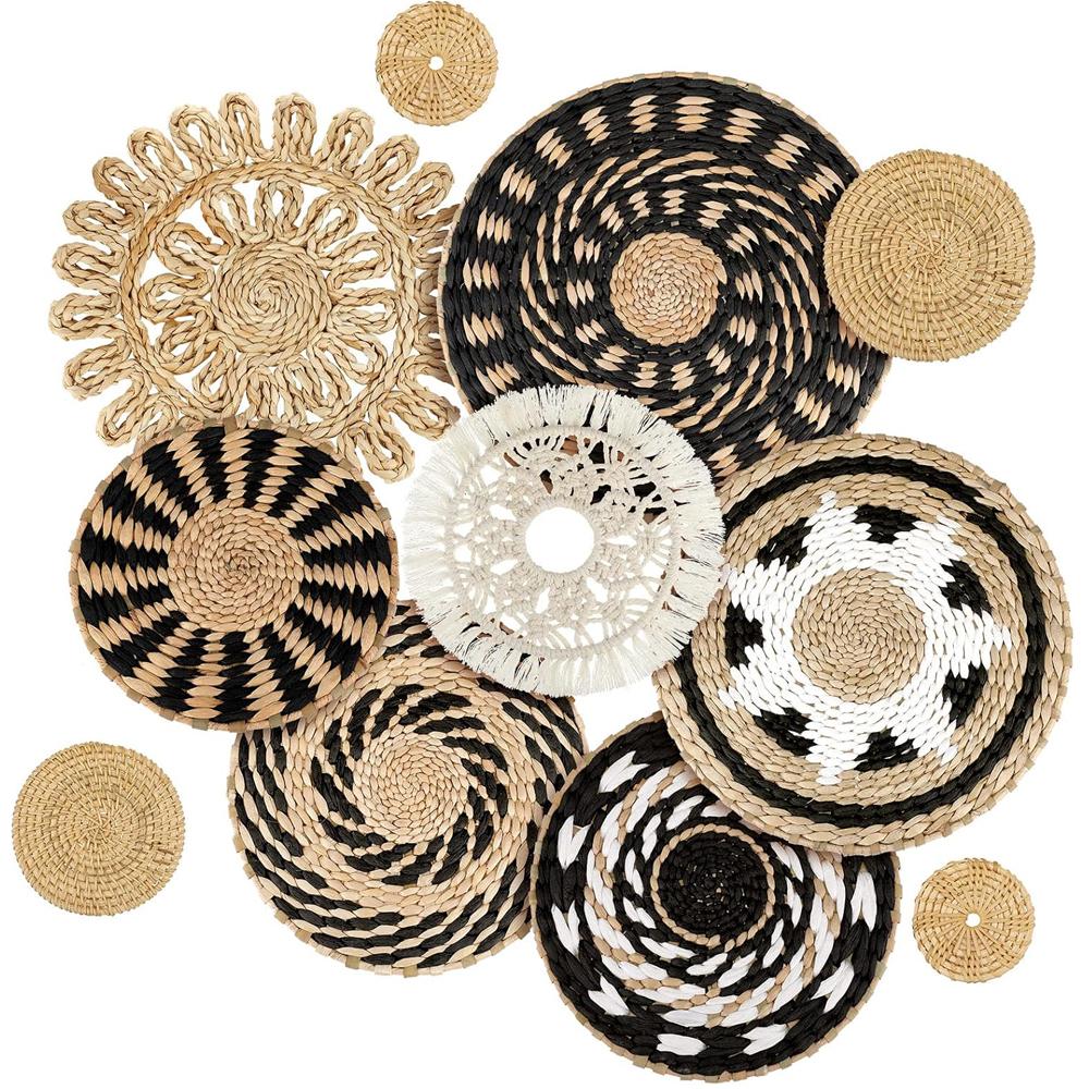 

11Pcs Boho Wall Basket Decor Decorative Bulrush Woven Basket Wall Decor Boho Wall Art Round Farmhouse Wall Hanging Baskets