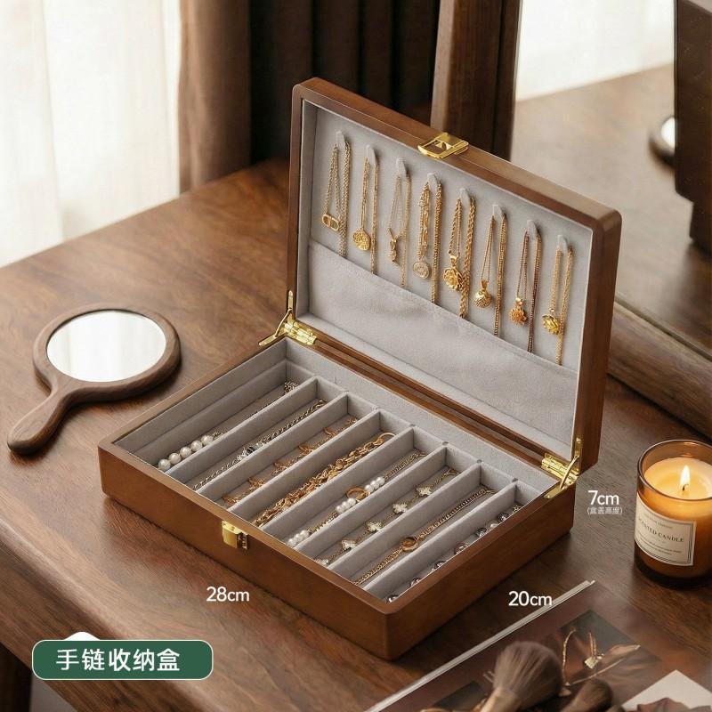 Solid Wood Jewelry Box Vintage Style Organizer Earrings Rings Necklaces Bracelets