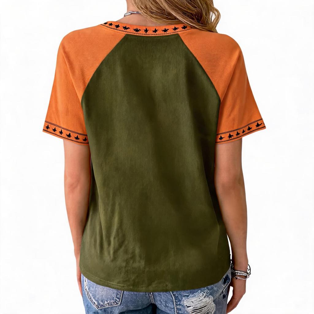Women's Halloween Printed Raglan Sleeve Tee for Casual Festive Wear