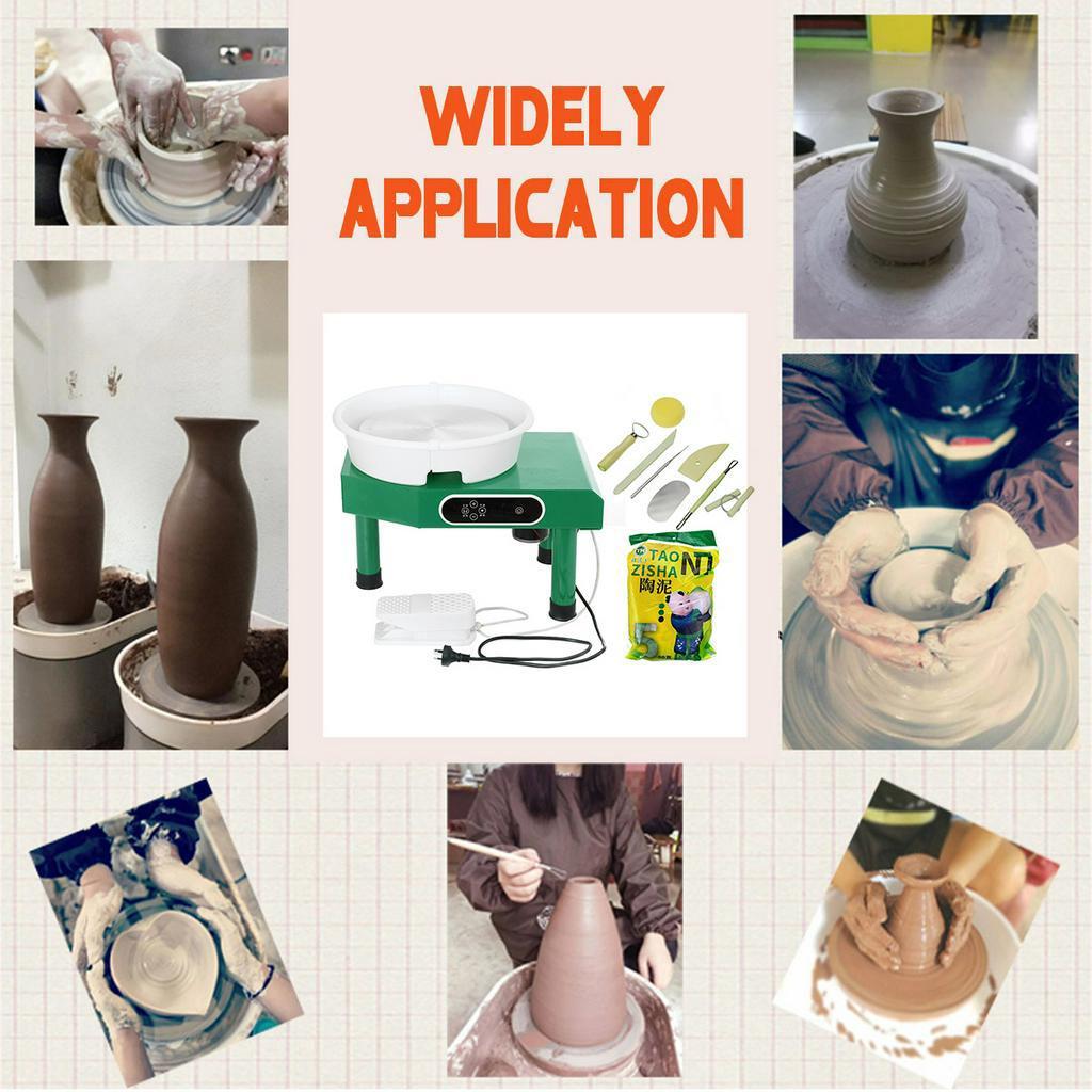 110/220V 25cm Electric Pottery Wheel Machine DIY Ceramic Work Clay Art Craft Green 350W 8 Pcs