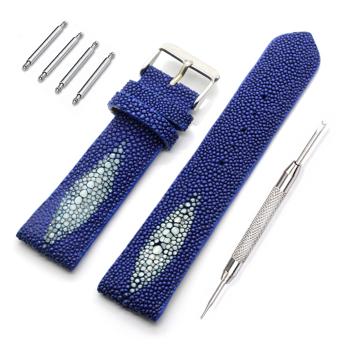 

[Revetta] Stingray Leather Watch BandStrap, Galuchat, Light Blue, 19mm, with Spring Bars and Spring Bar Removal Tool [090-6stb19-1]