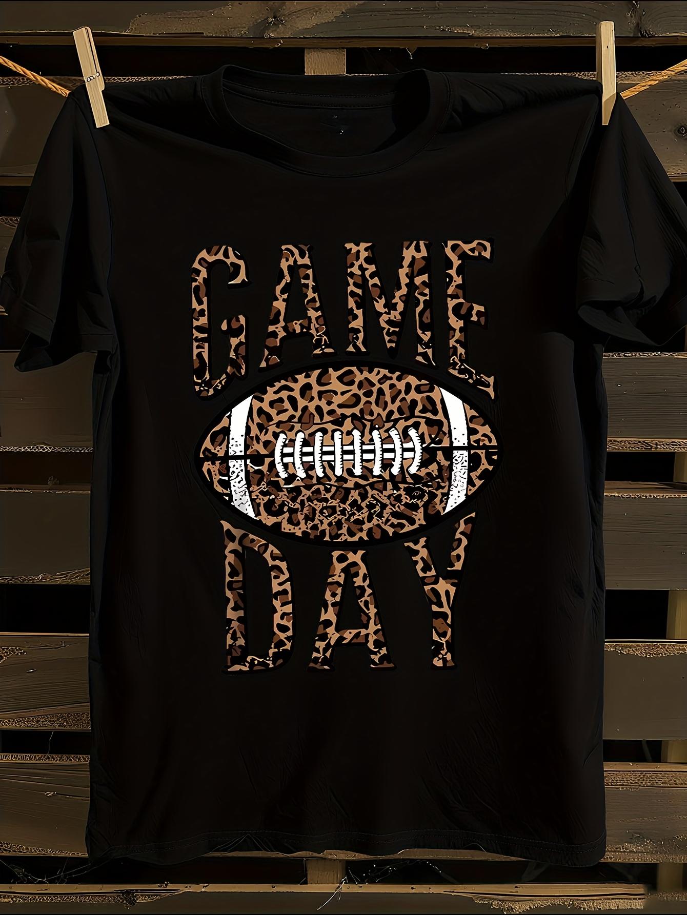WoGame Day Leopard Print Rugby Letter Graphic Tshirt S