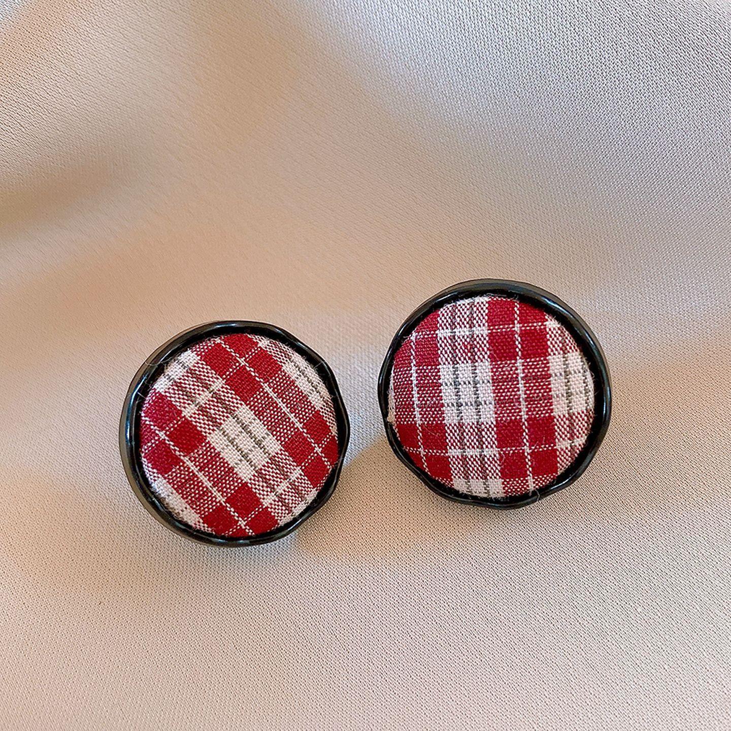 Осенне-зимние клетчатые серьги-пусеты из ткани, серьги, модные персонализированные серьги, женские оптом