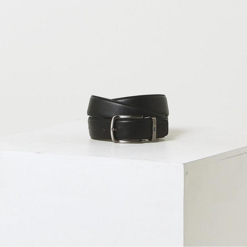 Daks Black Buckle Dd Logo Embossed Calfskin Belt Dbbe4f045bk