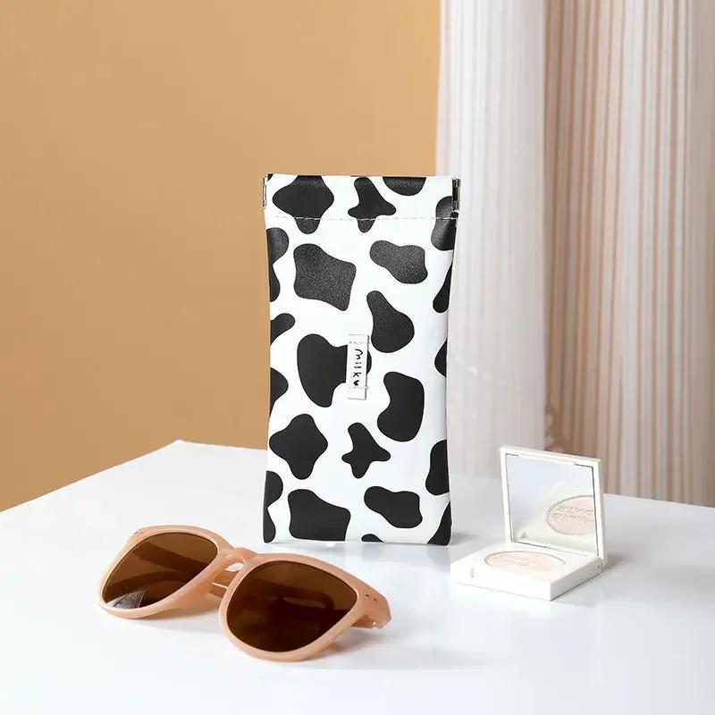 New Cow Print Glasses Storage Bag Automatic Closed Sunglasses Case Waterproof Pouch Glasses Protective Cover Eyewear Storage Bag