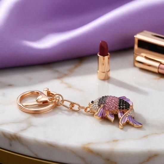 Keychain Pendant Rhinestones Inlaid Fish Shape Key Chain with Lobster Clasp Bag Charm Backpack Pendant Accessory