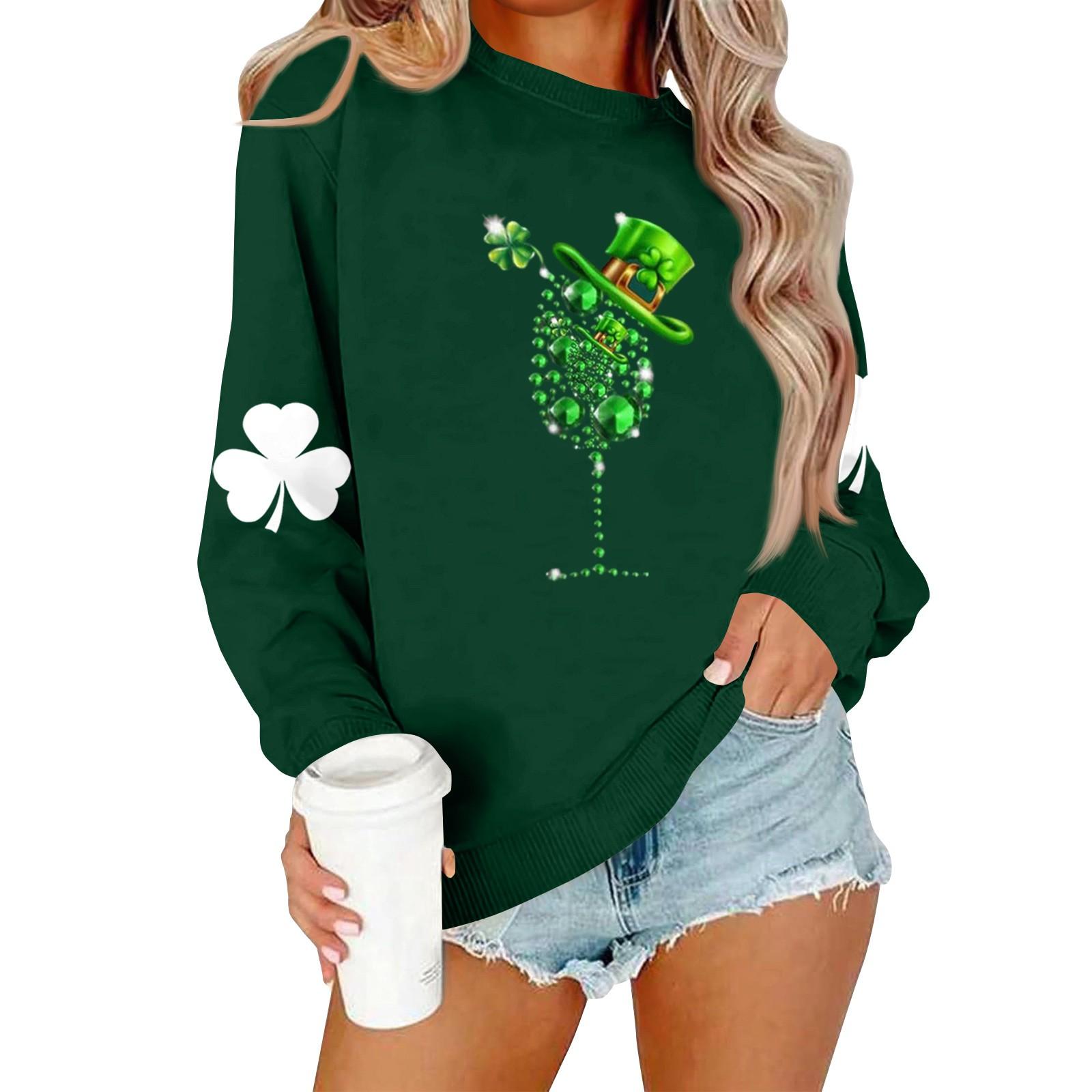 Женские повседневные модные толстовки с длинным рукавом и круглым вырезом с принтом, пуловер, топ L темно-зеленого