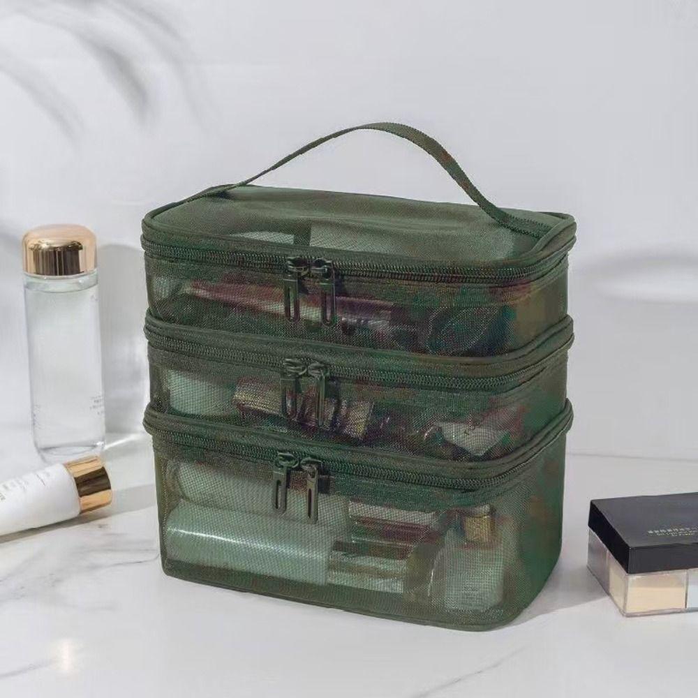 Portable Transparent Mesh Travel Cosmetic Bag Large Capacity Storage Makeup Organizer Bag 2/3 layer Toiletry Bag Gym Swimming