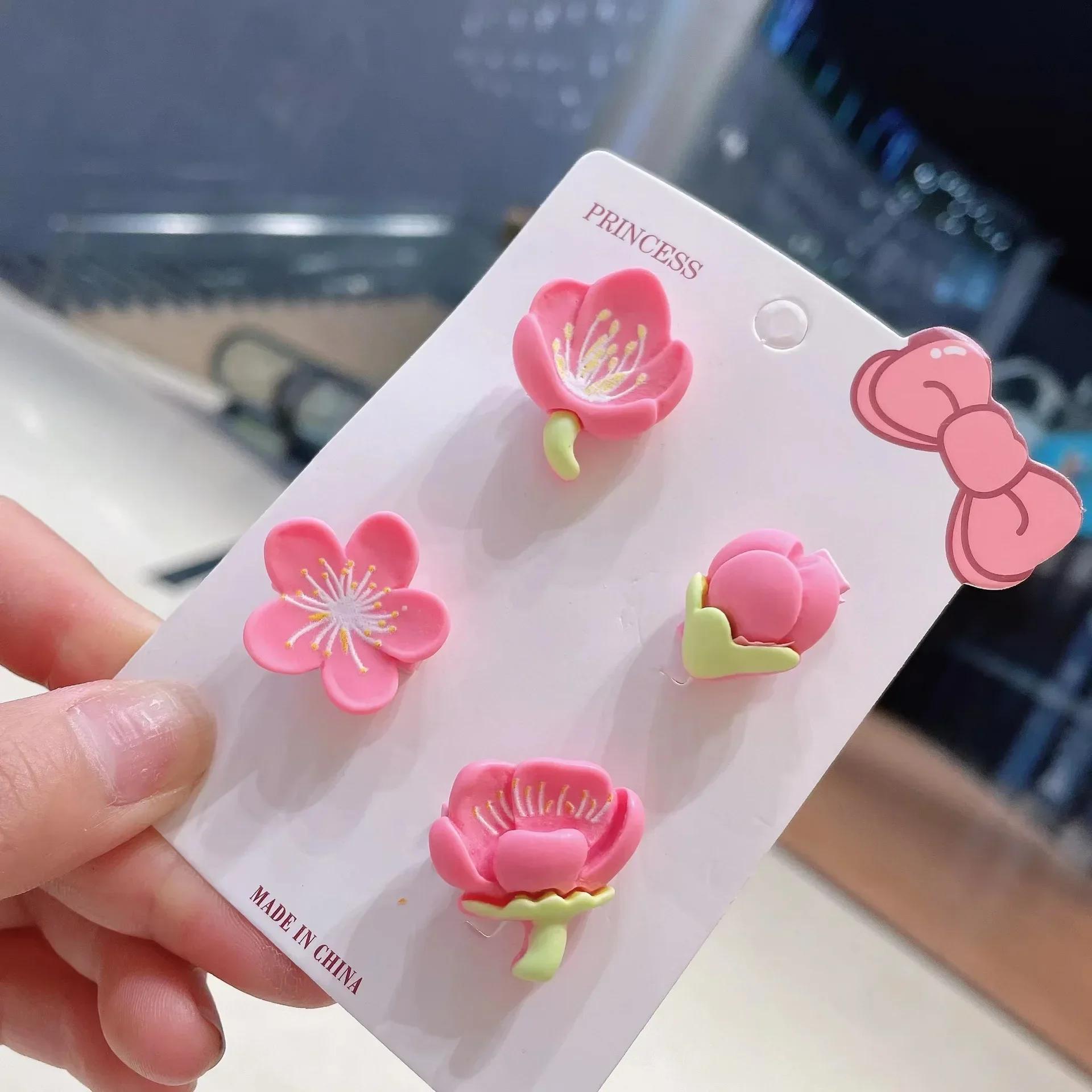 

Flower Hair Clips Pink Cherry Blossom Girl Cute Duck Mouth Clip Hairpin Hairpiece Female Headwear Cartoon Sakura Tulip Barrette