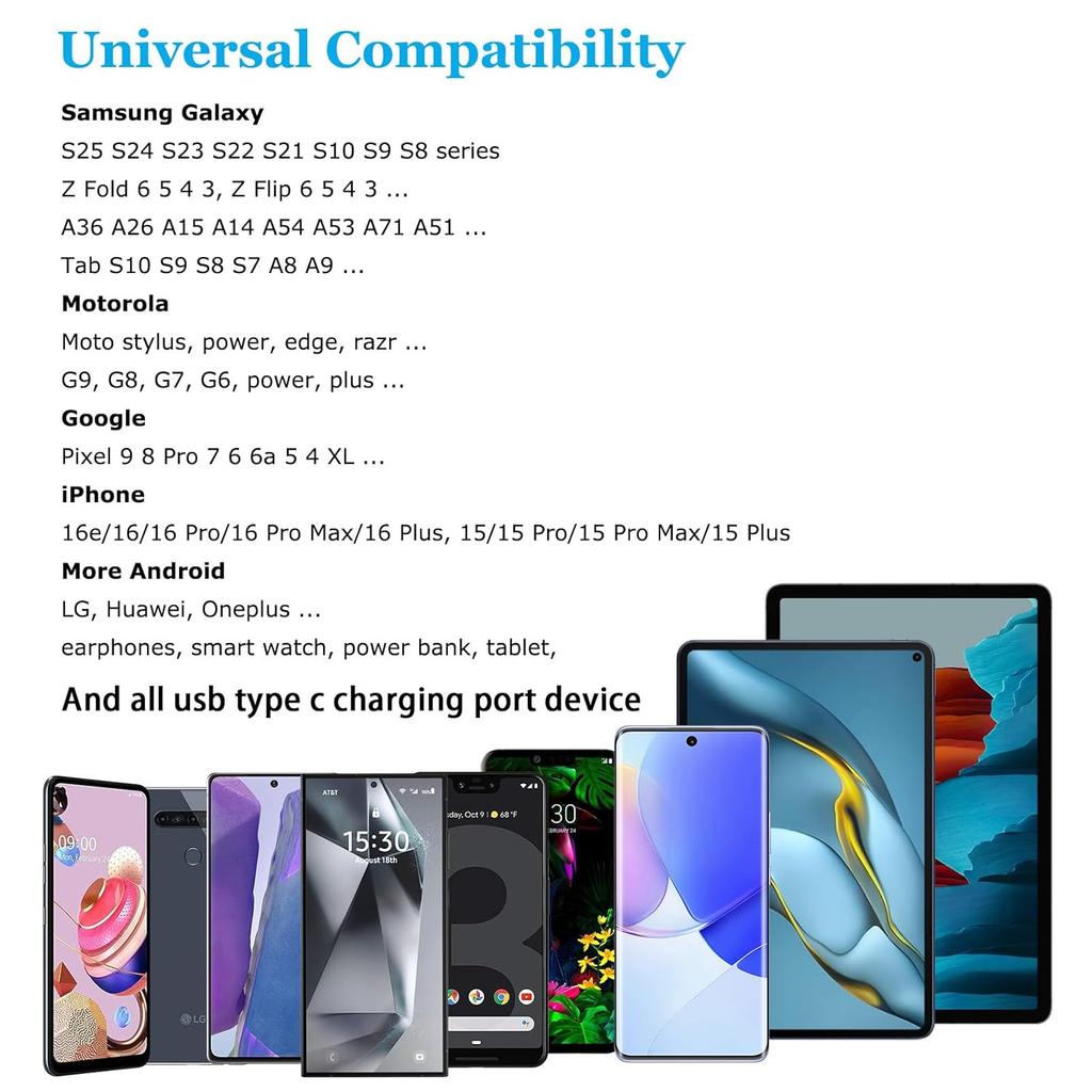 6FT Cable for Samsung Galaxy Z Flip 7 FE 6 5 4 3, Z Fold 7 6 5 4 3 5G, A56 A36 A26, Phone Charger Fast Charging Cord, USB A to C Wire for S25 Edge