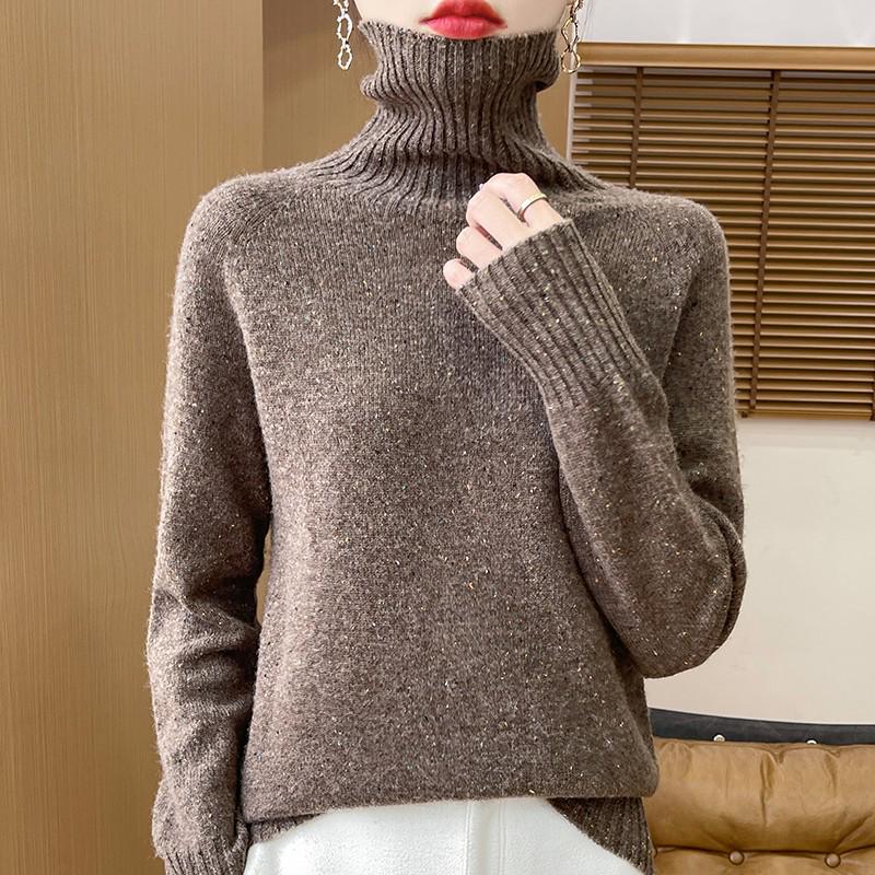 

Женский свитер с высоким воротом, свободного кроя, из 100% шерсти - Толстый, универсальный вязаный пуловер для осени и зимы L (110-125 jin)